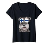 Womens Miniature Schnauzer Dog Finland Flag Sunglasses V-Neck T-Shirt