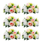 6 Pcs Fake Flower Ball Arrangement Bouquet,15 Heads Plastic Roses with Base, Suitable for Our Store's Wedding Centerpiece Flower Rack for Parties Valentine's Day Home Décor (Pink Champagne & White)