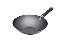 KitchenCraft KCOR3 World of Flavours 30 cm Non Stick Wok for Induction Hob, Carbon Steel, Large Stir Fry Pan, Black
