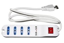Link LKMP04USB Multiprise 4 Prises universelles Ita 10/16 A à fiche 16 A avec Interrupteur avec 2 Prises USB