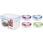 Sistema KLIP IT Food Storage Containers | 2 L | Nestable & Airtight Fridge/Freezer Food Boxes| Blue, Green & Purple Clips | 3 Count & Snacks TO GO Food Storage Container | 400 ml | Assorted colours