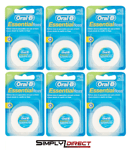 6x ORAL-B Essential Dental Waxed Floss - 50m Length Mint Flavour