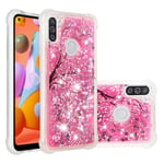 COTDINFORCA case for Samsung Galaxy A11 Shell Bling, Samsung M11 Case Liquid Glitter Sparkle Floating Antichoc Protective Silicone TPU Cover for Galaxy M11 / A11 Cherry Blossoms YB.
