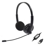 Riiai USB Binaural Headset Call Center with Noise Cancelling Mic for PC Home Office Phone Customer Service Plug and Play