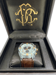 Roberto Cavalli Men's Diamond Chronograph Watch Quartz Movement - Silver/Leather