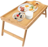 Greenco Table de petit-déjeuner pliable en bambou, bureau pour ordinateur portable, table de lit, plateau de service, marron