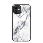 BaiFu Marble Case for Apple iPhone 12 Marble Clear Tempered Glass Case Soft Silicone Phone Cover Compatible with Apple iPhone 12 (White)