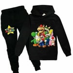 Super Mario Hoodie Topp Byxor Set Barn Pojkar Flickor Sportkläder Jogging Träningsdräkter_a Svart 2 120 (5-6 år) Svart 2 120 (5-6 år)
