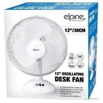 Elpine Compact Oscillating Desk Fan 12 inch Head 2 Speeds White Adjustable 35W
