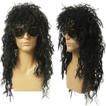 Lång lockig peruk Svart peruk Man Cosplay peruker Puffy Hög fiber För One Size