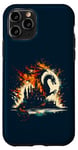 Coque pour iPhone 11 Pro Jeu de fantastiques château de réflexion de dragon flamme double exposition