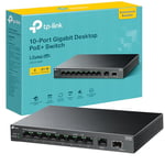 TP-Link 10-Port Gigabit Desktop Switch with 8-Port PoE+, 61 W PoE Budget, 30 W PoE output, Up to 250m PoE Transmission. Traffic Separation, Plug and Play, Fanless, Metal Case (LS1210GP)