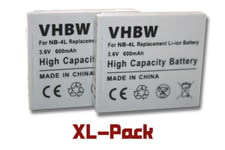 vhbw 2x Li-Ion batterie 600mAh (3.6V) pour appareil photo DSLR Canon Digital Ixus 60 - 100, PowerShot SD200 - SD600, Ixy Digital 40 - 55 comme NB-4L
