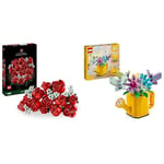 LEGO Icons Bouquet of Roses, Artificial Flowers Set for Adults, Botanical Collection & Creator 3in1 Flowers in Watering Can Toy to Welly Boot to 2 Birds on a Perch, Animals Set for Girls