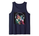 Funny Colorful Cat with Headphones For Cat Lover Tank Top