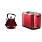 Morphy Richards Evoke Special Edition Red Pyramid Kettle 100111 & 222066 Red Equip 2 Slice Stainless Steel Toaster, 800 W, Red