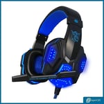 Gaming Headset USB Wired Over LED Headphones Stereo with Mic For Xbox One/PS4 PC (blue)