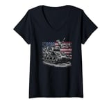 Womens Funny M4 Sherman World War 2 Cat and Bigfoot Electric Guitar V-Neck T-Shirt