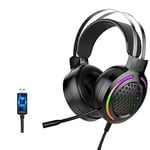 Dcolor 3.5mm+USB Head-Mounted Computer Gaming Headset with Microphone Switch Volume Control Suitable for Desktop PC Laptop
