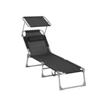 Rootz Solstol - Black Metal Beach Chair - Fällbar schäslong - Syntetfibertyg - 53 cm x 193 cm x 29,5 cm - Lätt och hållbar - Max belastningskapacitet