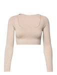 Luxe Seamless Crop Long Sleeve Sport Crop Tops Long-sleeved Crop Tops Beige AIM'N