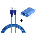 Pack Chargeur pour Manette Playstation 4 PS4 Smartphone Micro USB (Cable Tresse 3m Chargeur + Prise Secteur USB) Murale Android (BLEU) - Neuf