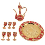 (Gold Red)Vintage Turkish Coffee Pot Set Turkish Tea Set Cups Tray Pot Zinc