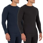 Fruit of the Loom Men's Recycled Waffle Thermal Underwear Crew Top (1 and 2 Packs) Pajama, Black/Navy, Medium