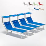 Beach And Garden Design - 4 transats de plage bain de soleil professionnels en aluminium Santorini Couleur: Bleu
