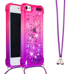 IMEIKONST Liquid Case for iPod Touch 7, Glitter Shiny Sequin Sparkle Quicksands With Drawstring Choker Soft Transparent Silicone TPU Protective Bumper Cover for iPod Touch 5 / Touch 6 Pink Purple YB