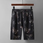 Men'S Shorts With Pockets, Men'S Elastic Waist Drawstring Black Butterfly Print Shorts Loose And Comfortable Version Summer Five-Point Pants Plus Fertilizer To Increase Pants Casual Loose Large Si