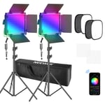 Neewer 2 Packs 530 PRO RGB Led Video Light with APP Control Softbox Kit,360°Full Color,45W Video Lighting CRI 97+ for Gaming,Streaming,Zoom,YouTube,Webex,Broadcasting,Web Conference,Photography