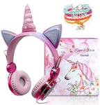 Kids Headphones Unicorn Sparkly Rhinestone Childrens Girls Wired Princess Pink