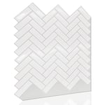 WALPLUS 24pcs 28x20.3cm White Herringbone Glossy 3D Sticker Tile Wall Covering Panelling Decorative Art Splashback for Kitchen Bathroom Paint Stick on Tiles Bedroom Living Room Decors