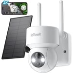 ieGeek 2K Caméra Surveillance WiFi Extérieure sans Fil Solaire, 360°PTZ, Vision Nocturne Couleur AI/PIR Détection Humaine Alexa