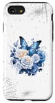 Coque pour iPhone SE (2020) / 7 / 8 Rose Blue Butterfly Phone Case,Aesthetic Butterfly Floral