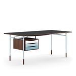 Nyhavn Desk, 170 cm, with Tray Unit, Walnut, Light Blue Steel, Cold