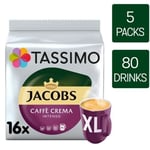 Tassimo Coffee Pods Jacobs Caffe Crema Intenso XL 5 Packs (Total 80 Drinks)