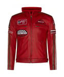 Infinity Leather Mens Racing Hooded Biker Jacket-Detroit - Red - Size X-Small