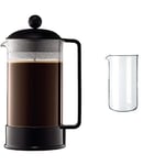 BODUM Brazil 8 Cup French Press Coffee Maker, Black, 1.0 l, 34 oz & 1508 Replacement Glass, 8 Cups, 1.0 L, 34 oz, Diameter 9.6 cm, H 18 cm