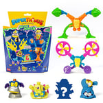 SUPERTHINGS - Neon Power Series, Pack of 6. Includes 4 SuperThings (1 Silver Captain) and 2 Exoskeletons. Pack 4 of 6