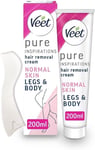 Veet Pure Hair Removal Cream, Legs & Body, Normal Skin, 200ml each, 1 Spatula, L