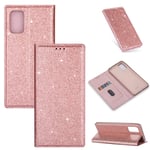 ZTOFERA Samsung Galaxy A51 Sparkling Leather Case, Premium PU Leather Flip Wallet Case with [Magnetic Closure] [Kickstand] [Card Slot] Ultra Thin Notebook Cover Case for Samsung A51-Rose Gold