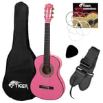 Tiger Left Handed 1/2 Size Pink Kids Classical Guitar Package