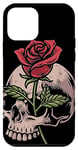 Coque pour iPhone 12 mini Rose passant par le crâne gothique motard tatouage emo thème mort