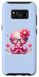 Galaxy S8 Blue Background, Cute Blue Octopus Daisy Flower Sunglasses Case