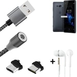 Data charging cable for + headphones Sony Xperia XZ2 Compact + USB type C a. Mic