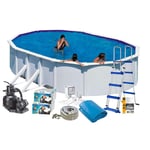 Swim & Fun Poolpaket White Steel Oval Baspaket 132 cm Djup med Sidben Pool white steel 610x375x132 2728