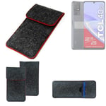 Felt Case for TCL 40 SE dark gray red edges Cover bag Pouch