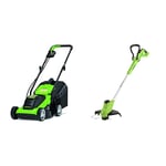 Greenworks G24LM33 Cordless Lawnmower for Smaller Lawns up to 280m², 33cm Cutting Width & G24LT28 Cordless Strimmer Lawn Edger for Small to Medium Gardens, 28cm Cutting Width